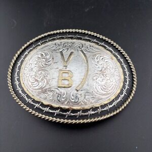 Montana Silversmiths Belt Buckle "VB)"Silver Plated Gold Tone